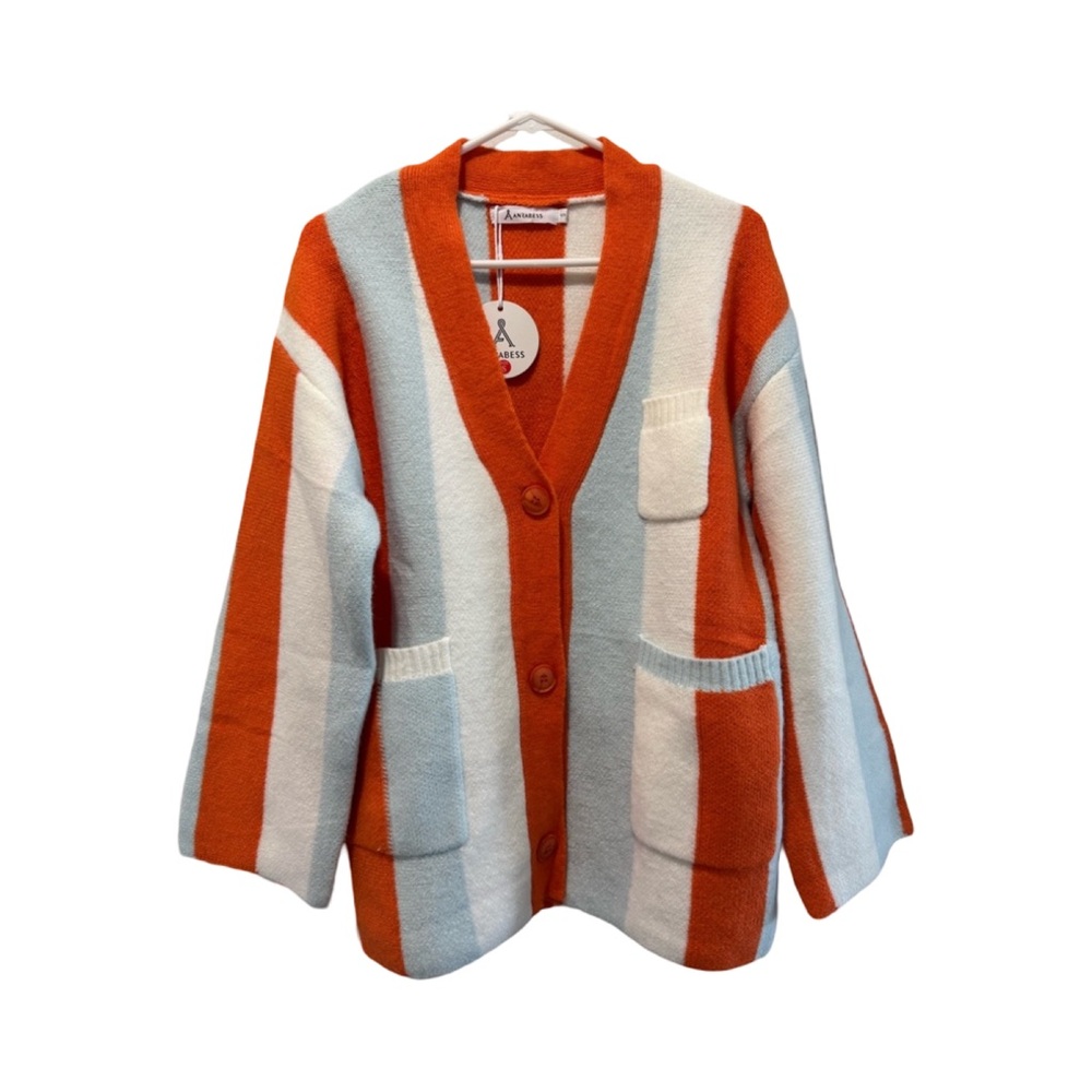 Anrabess orange & Blue chunky striped button cardigan Oversized size small